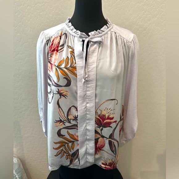 ANTHROPOLOGIE | Meadow Rue Floral Blouse Ruffle Trim Button Front | Medium - Picture 2 of 7